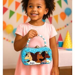 Afro Unicorn Scoop Purse Tin Carry All